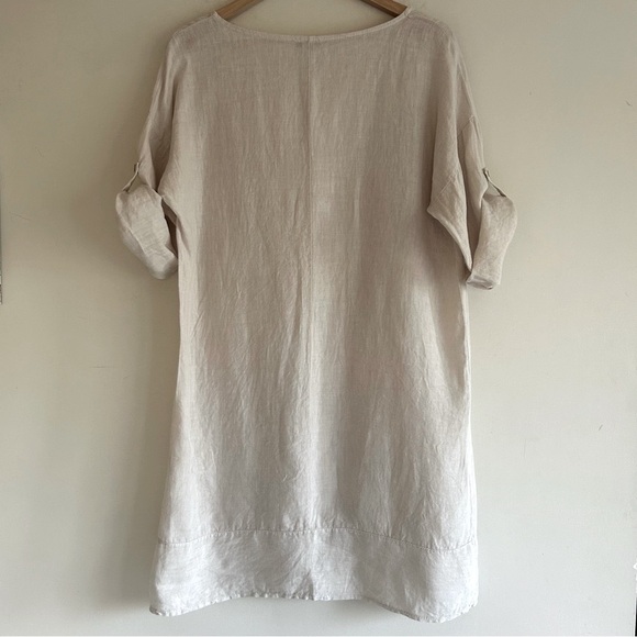 Rosemarine Lagenlook Natural Taupe 100% Linen Sheath Dress Women's Large - Picture 13 of 14